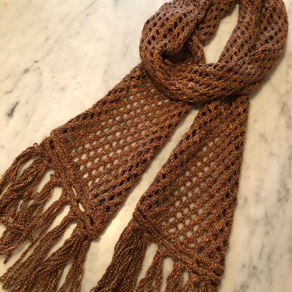 WIND RIVER soft crochet brown and gold scarf